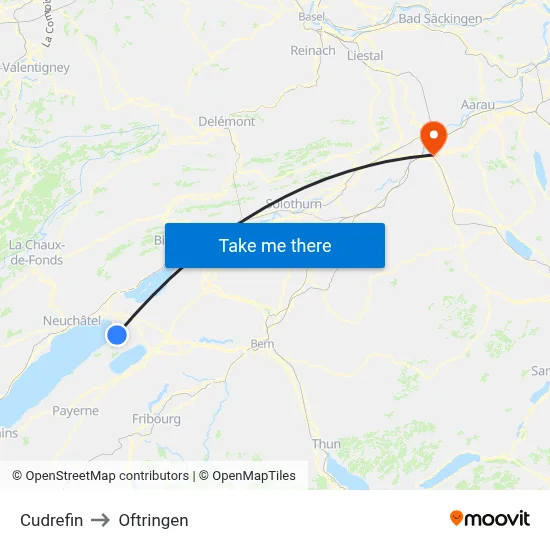 Cudrefin to Oftringen map