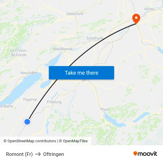 Romont (Fr) to Oftringen map