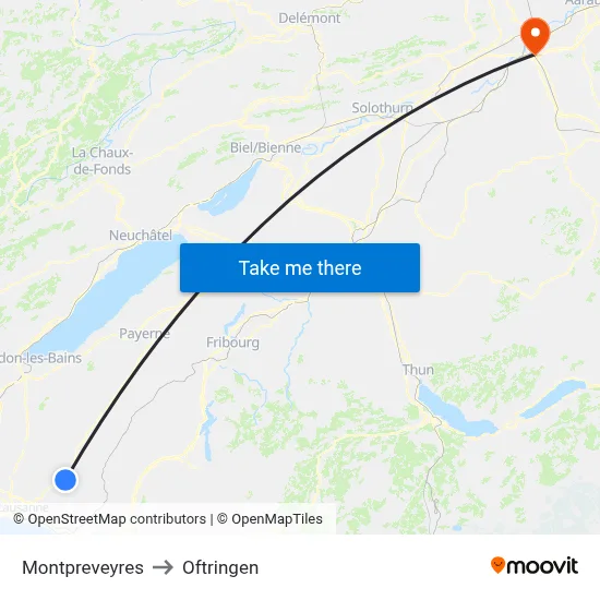 Montpreveyres to Oftringen map