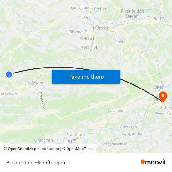 Bourrignon to Oftringen map