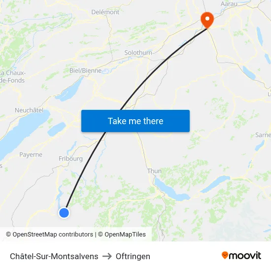 Châtel-Sur-Montsalvens to Oftringen map