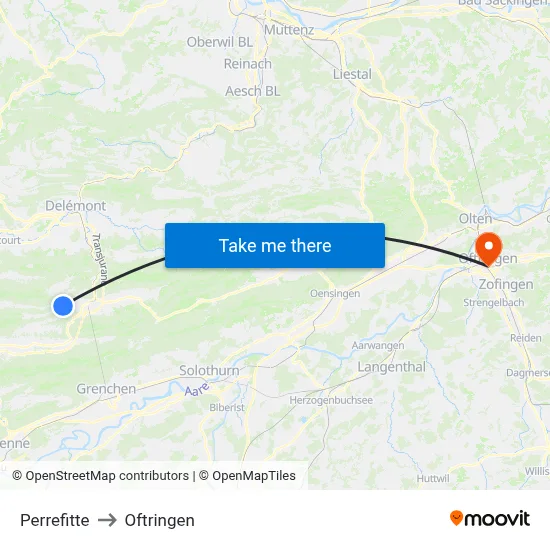 Perrefitte to Oftringen map