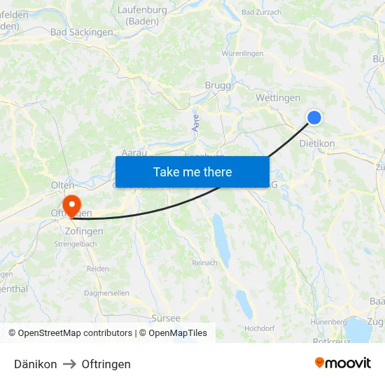 Dänikon to Oftringen map