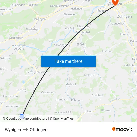 Wynigen to Oftringen map