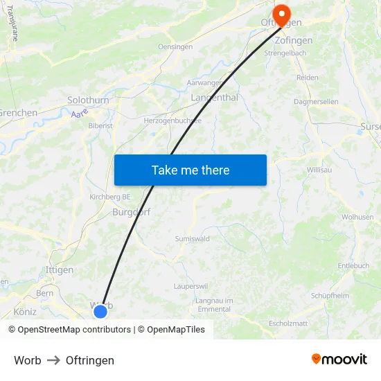 Worb to Oftringen map