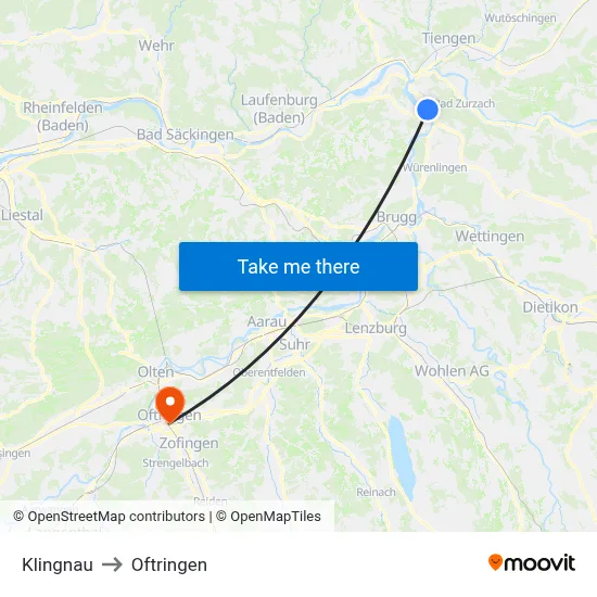 Klingnau to Oftringen map