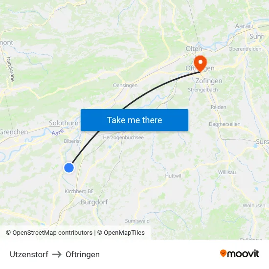 Utzenstorf to Oftringen map