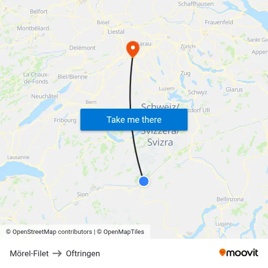 Mörel-Filet to Oftringen map