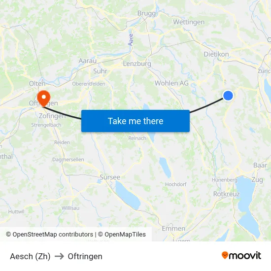 Aesch (Zh) to Oftringen map
