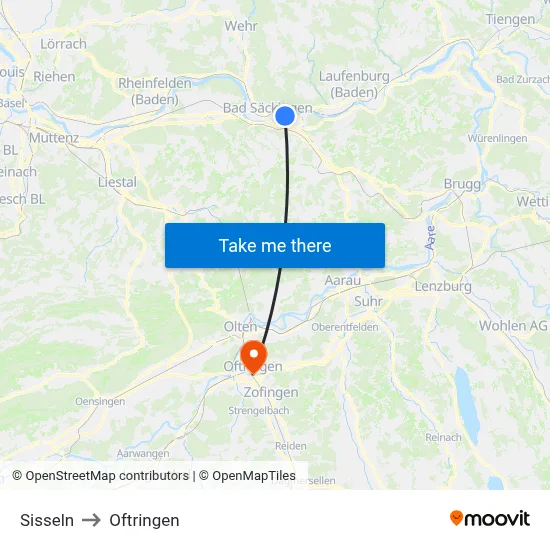 Sisseln to Oftringen map