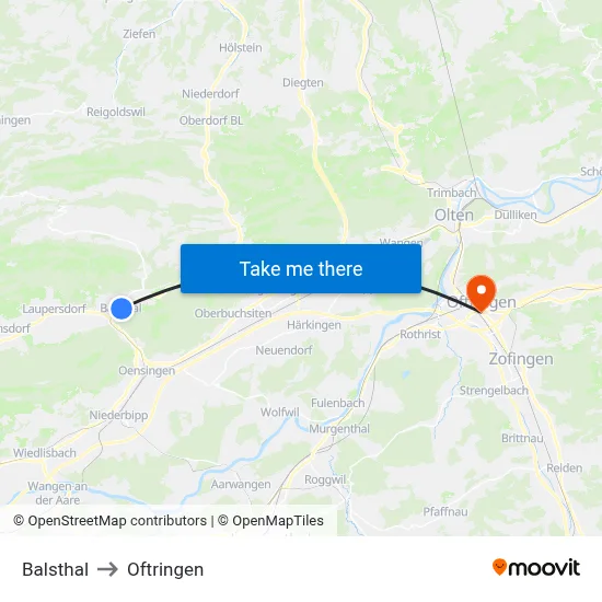 Balsthal to Oftringen map