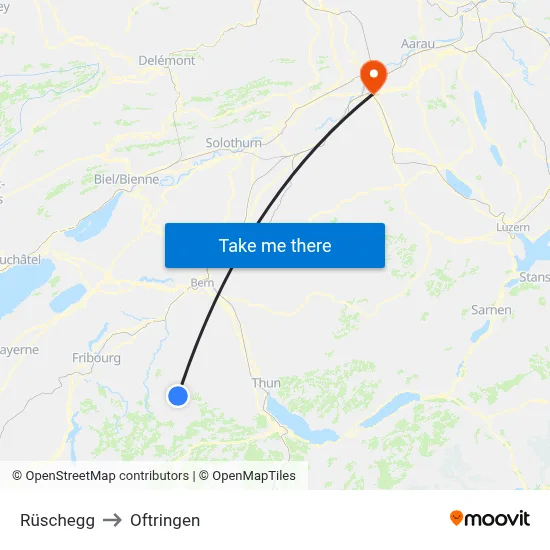 Rüschegg to Oftringen map