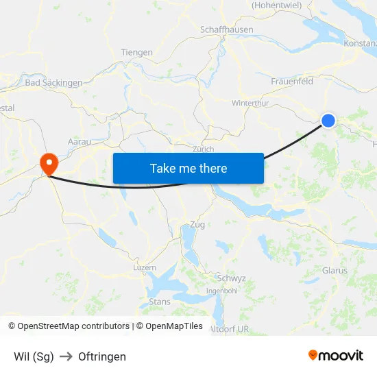 Wil (Sg) to Oftringen map