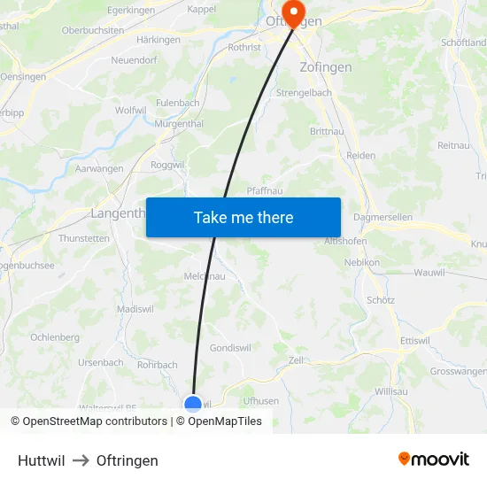 Huttwil to Oftringen map
