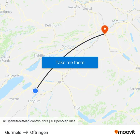 Gurmels to Oftringen map