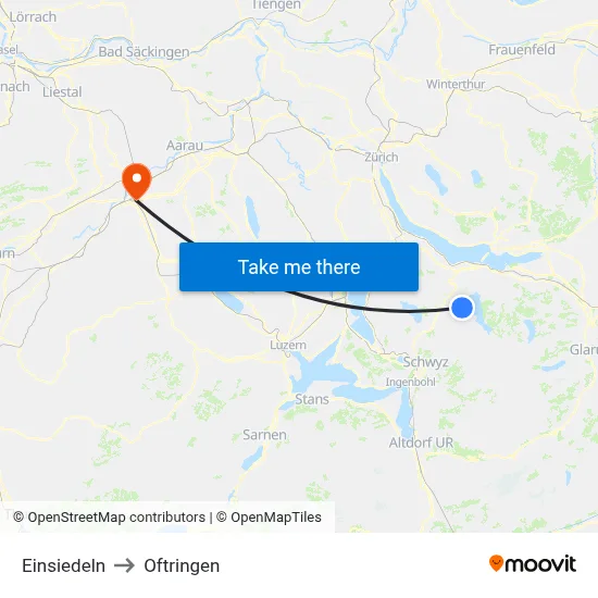 Einsiedeln to Oftringen map
