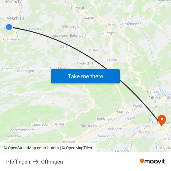 Pfeffingen to Oftringen map