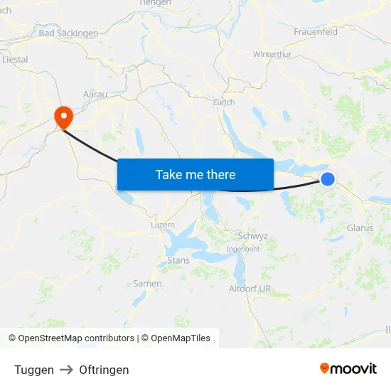 Tuggen to Oftringen map