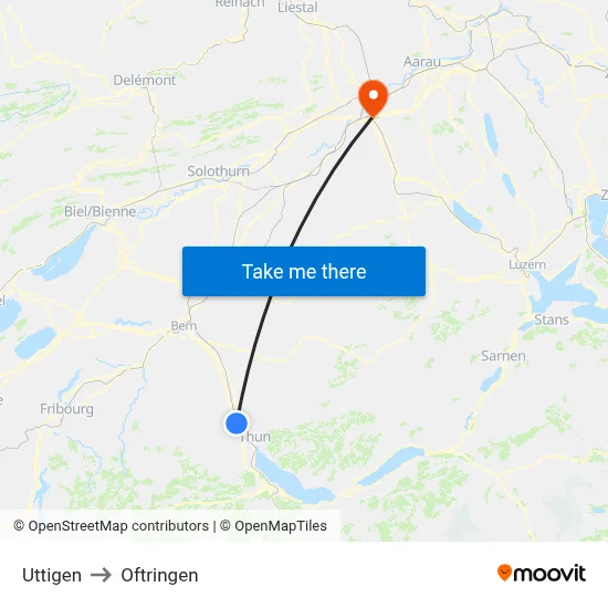 Uttigen to Oftringen map