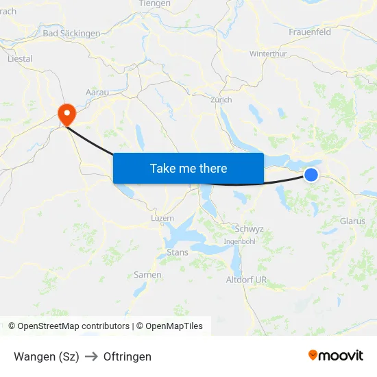 Wangen (Sz) to Oftringen map