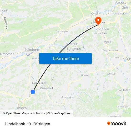 Hindelbank to Oftringen map
