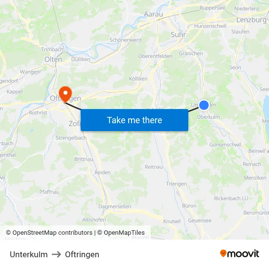 Unterkulm to Oftringen map