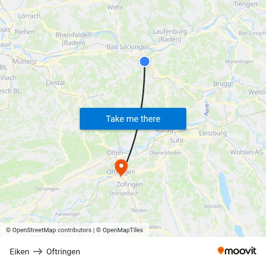 Eiken to Oftringen map