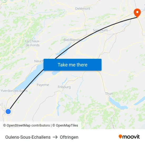 Oulens-Sous-Echallens to Oftringen map