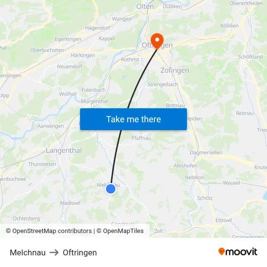 Melchnau to Oftringen map