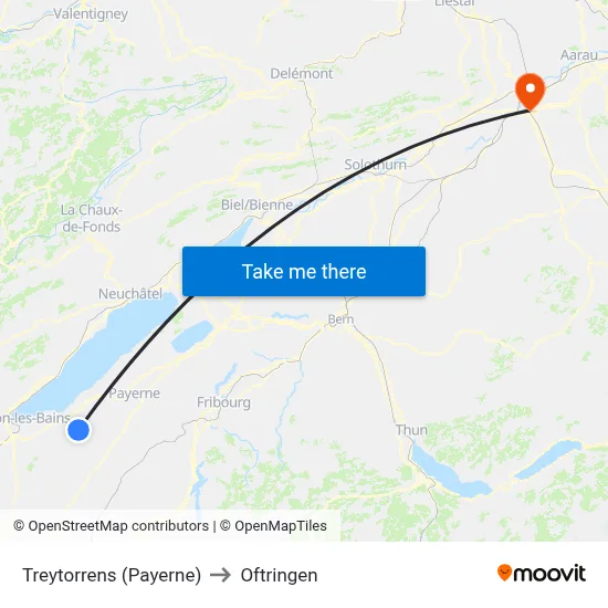 Treytorrens (Payerne) to Oftringen map