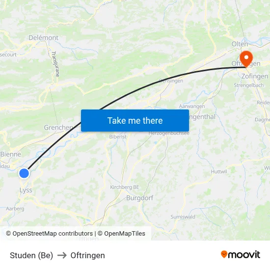 Studen (Be) to Oftringen map