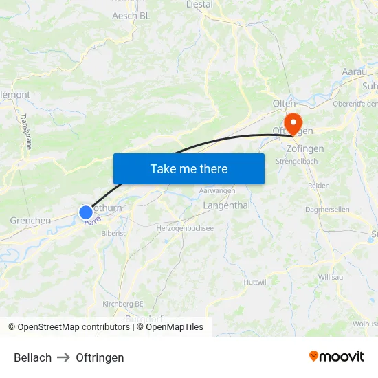 Bellach to Oftringen map