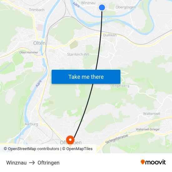 Winznau to Oftringen map