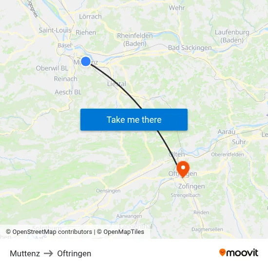 Muttenz to Oftringen map