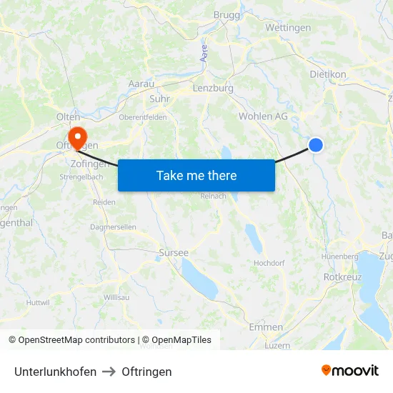 Unterlunkhofen to Oftringen map