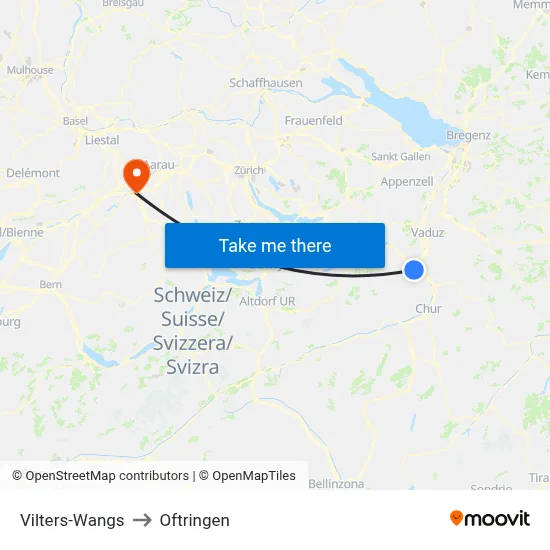 Vilters-Wangs to Oftringen map