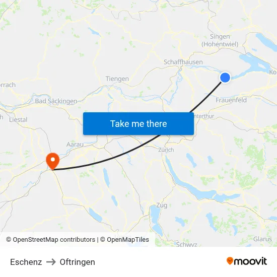 Eschenz to Oftringen map