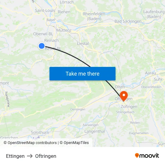 Ettingen to Oftringen map