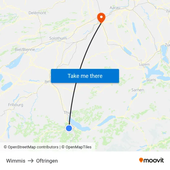 Wimmis to Oftringen map