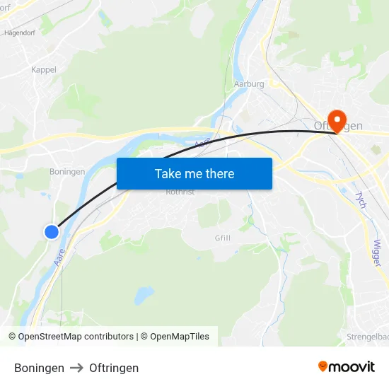 Boningen to Oftringen map