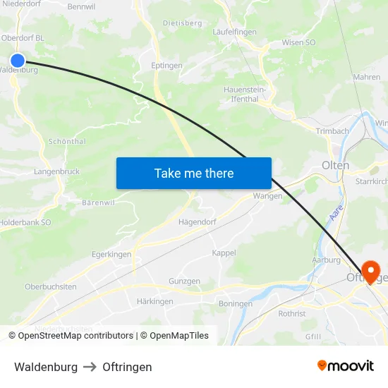 Waldenburg to Oftringen map