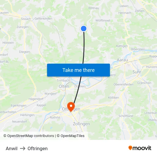 Anwil to Oftringen map