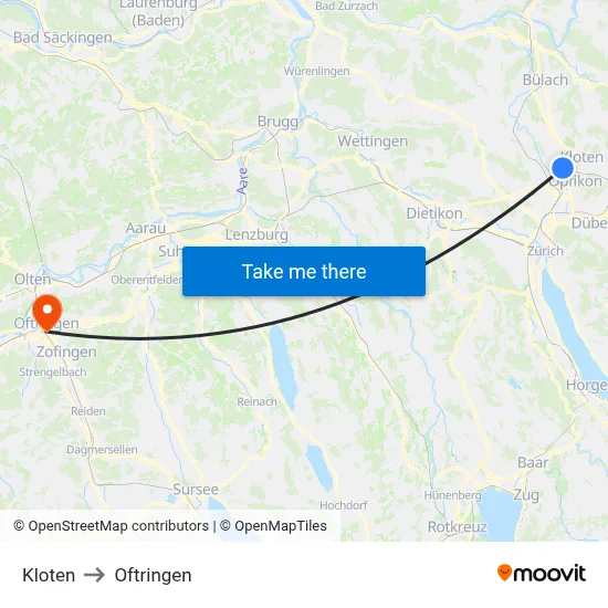 Kloten to Oftringen map