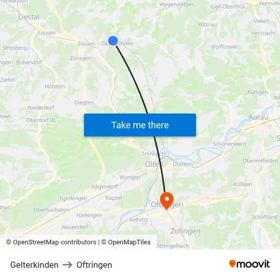 Gelterkinden to Oftringen map