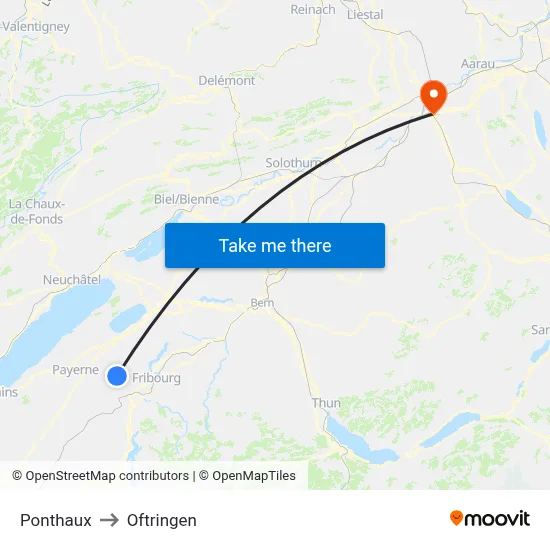 Ponthaux to Oftringen map