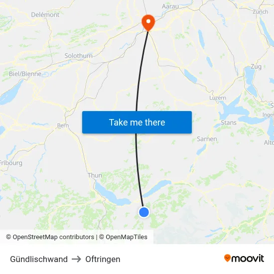 Gündlischwand to Oftringen map