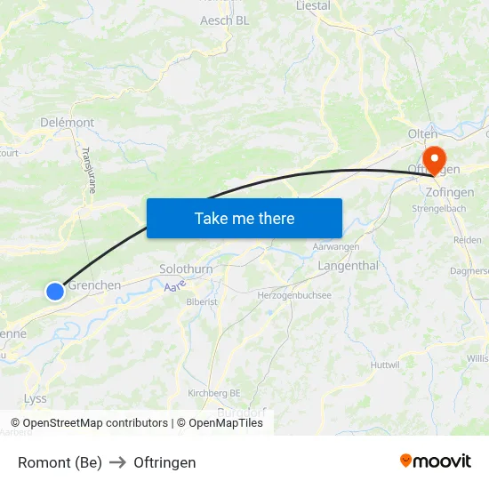 Romont (Be) to Oftringen map