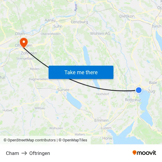 Cham to Oftringen map