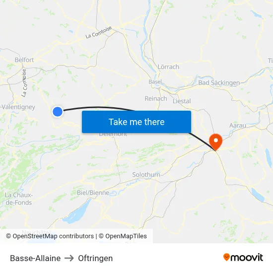 Basse-Allaine to Oftringen map