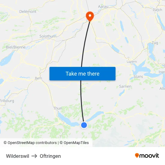Wilderswil to Oftringen map
